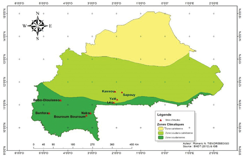 Figure 1. Map of Burkina Faso showing the study sites in two agroecological zones.