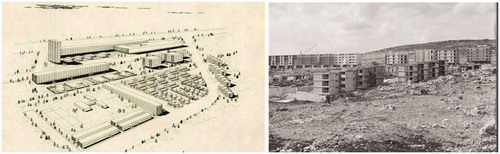 Figure 5 Left - Perspective of Karmiel, 1961, MCH; Right - Karmiel under construction, 1965 (GPO).