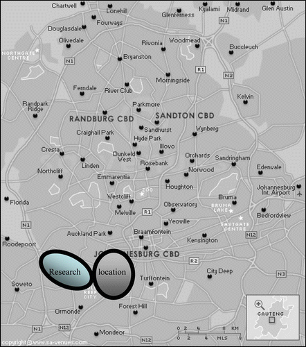 Figure 1: Location of mining lands in relation to Johannesburg CBD and Soweto Source: South Africa Explored Citation(no date).