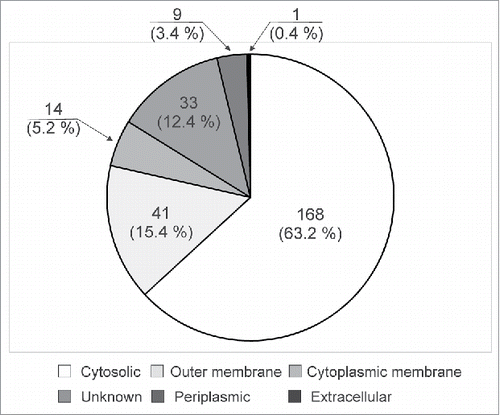 Figure 5. Subcellular distribution of identified proteins, according to the PSORTb v.3.0 software.Citation37