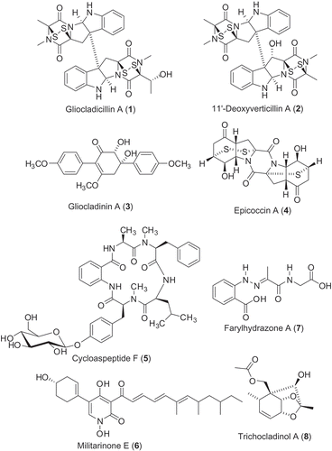 Figure 2. Structures of the bioactive secondary metabolites identified from the Chinese cordyceps-colonizing fungi.