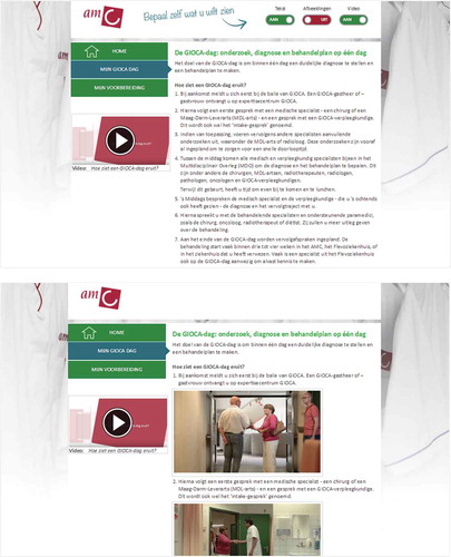 Figure 1. Mode-tailored website with text and video selected (top) and non-tailored standardized website with text, visuals and video (bottom).