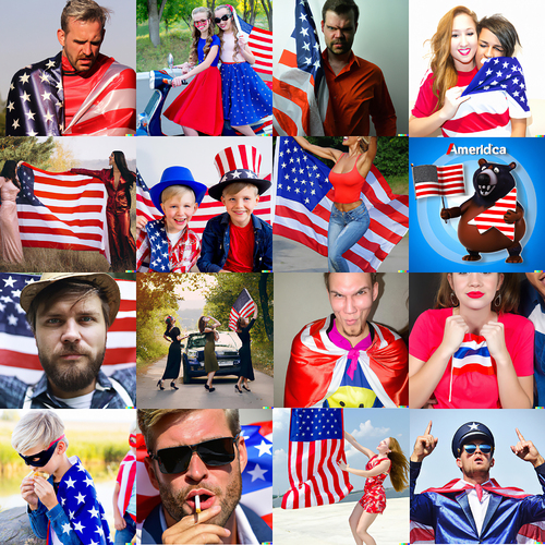 Figure 8. A sample set of 16 images generated by DALL-E 2 with the prompt “American.”