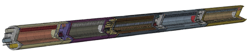 Fig. 5. Cutaway view of the finite element mesh of the entire capsule train.
