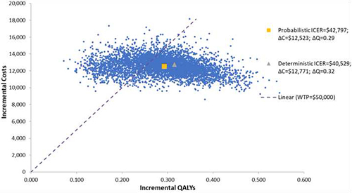 Figure 3 Scatter plot of Simulation of Cost-Effectiveness Plane for IPE vs Placebo.