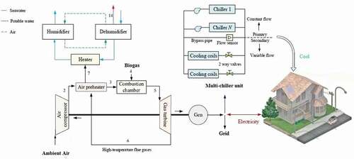 Figure 20. The biogas-trigeneration cycle for freshwater production by HDH (Jabari et al. Citation2019)