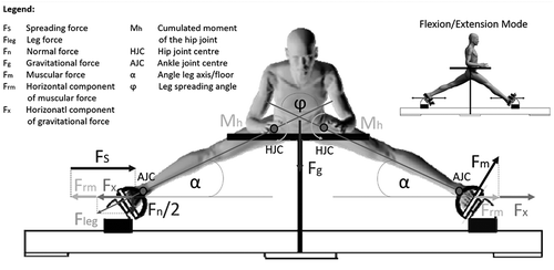 Figure 4. Illustration of forces and moments acting during device training, adapted from. Hoelbling et al. (Citation2020)