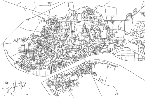 Figure 5. The centerline of a street road in the 37th year of the ROC. It can be seen that the layout of Guangzhou city and its surroundings, the density of the road network in different areas varies, the shape varies, and there is a large difference between areas. (Source: Drawn by author).