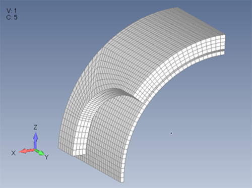 Figure 4. An eighth 3D finite element (FE) model of the ring creep specimen.