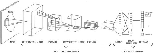 Figure 3. Visual representation of a Convolutional Neural Network. Adapted from https://towardsdatascience.com/a-vomprehensive-guide-to.-convolutional-neural-networks-the-eli5-way-3bd2b1164a53.