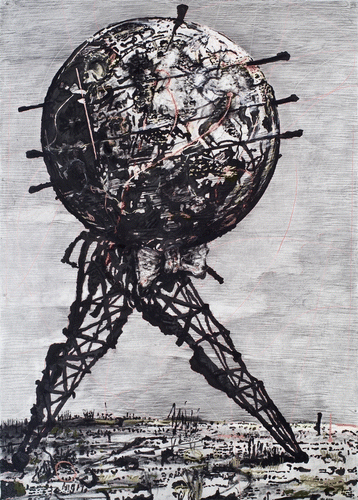 Figure 1.   William Kentridge. Drawing for II Sole 24 Ore (World Walking). 2007. Charcoal, gouache, pastel, and colored pencil on paper, 213.5×150cm. Collection of Doris and Donald Fisher. © 2010 William Kentridge. Photo credit: Marian Goodman Gallery, New York.