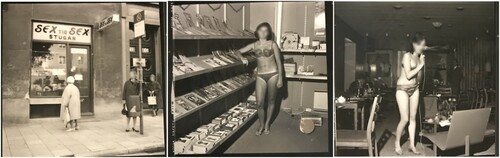 Figure 3. Photographs of SEXtioSEX-stugan, located at Katarina Bangata No. 66, shop and posing show, approximately 1970.Note: Photographer unknown. Photographs from the collection of Jorma Toivonen.