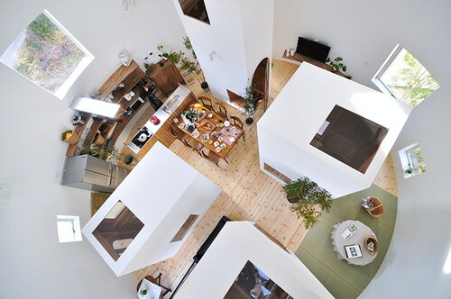 Figure 11 Miho Iwatsuki and Kentaru Kurihara of Studio Velocity removed the common hierarchical distinction between floors by integrating upstairs-downstairs connections at various places using no less than four staircases. The resulting House in Chiharada (2012) is a continuous living environment were a family of four lives in close relationship with one another.Credits: Studio Velocity