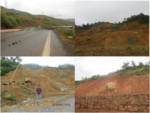 Figure 2. Landslide photographs of the study area (taken by Quan Cong Nguyen, Institute of Geological Sciences; source: national project coded: VT/UD-03/13-15).