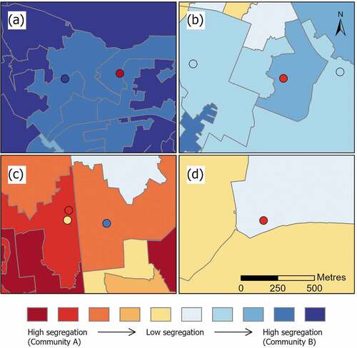 Figure 3. Segregation in Census Small Areas and pre-schools (all maps to same scale).