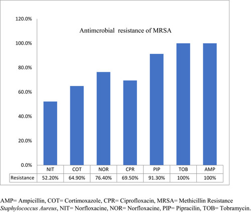 Figure 1 Antimicrobials resistance of MRSA among UTI suspected patients attending at Arba Minch General Hospital, Southern Ethiopia.
