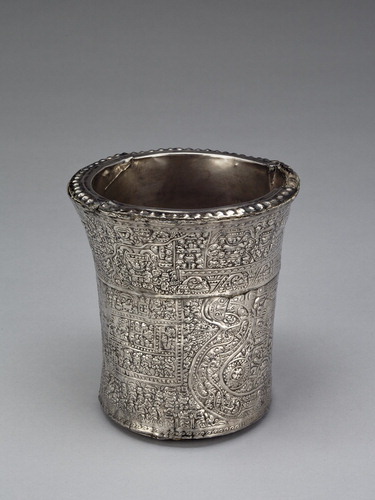 Figure 2. Unknown Artist, Double-walled Silver Beaker with Mythological Scene (The Water Channel Beaker or Denver 1). Hammered silver, 6 × 5.5 × 4.5 in. (H. 15.5 cm). Denver Art Museum: Gift of Frederick and Jan Mayer; 1969.302). Photograph courtesy Denver Art Museum.