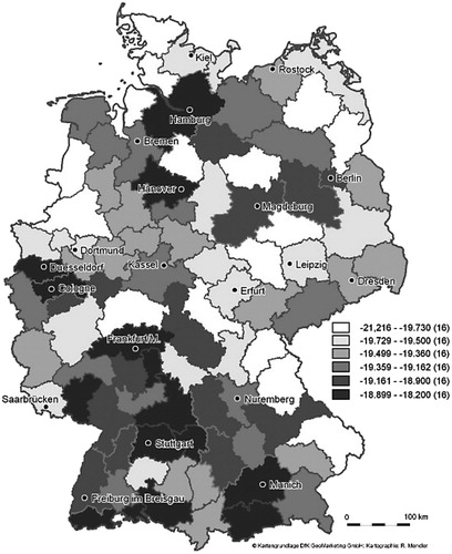 Figure 1. Regional distribution of the entrepreneurial personality profile in Germany.