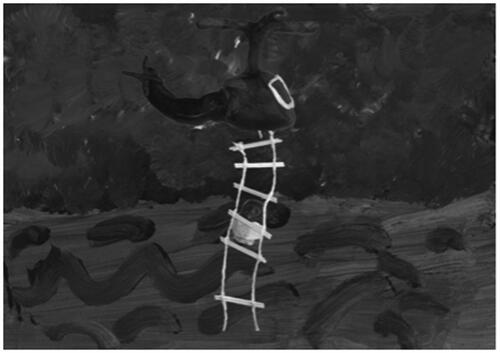 Figure 2. Illustration with a Plasticine helicopter and ladder made out of string and matches.