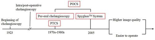 Figure 1 The historical evolution of choledochoscopy technology.