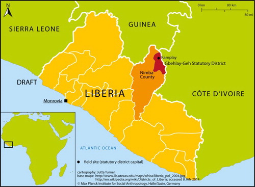 Figure 1. Gbelay-Geh Statutory District, the fieldwork location, within Liberia.