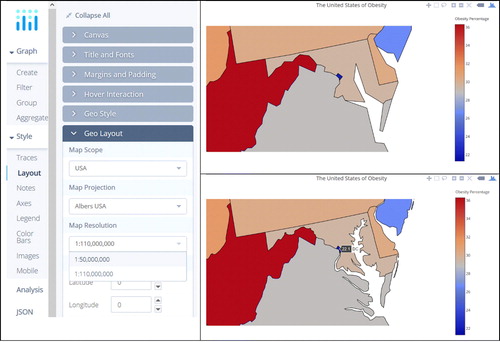 Fig. C8 Screen shot showing changing the resolution, including before and after maps.