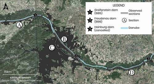 Figure 3. The studied stretches along the Danube