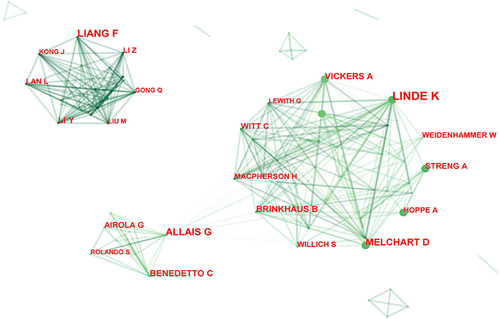 Figure 3 The author-collaboration network of the 100 most highly cited publications on acupuncture for migraine.