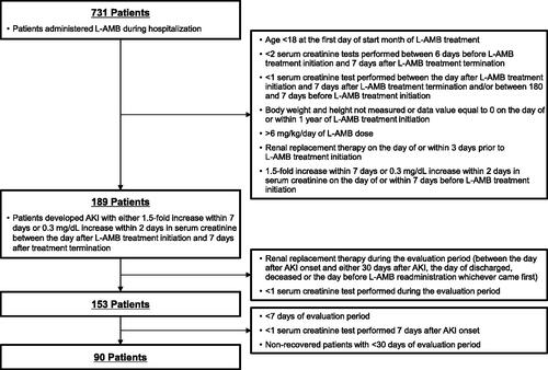 Figure 1. Flow chart for patient selection. AKI: acute kidney injury; L-AMB: liposomal amphotericin B.