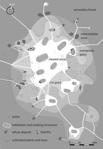 Figure 7. Map of Amotopo, Suriname. (Drawing by Jimmy Mans, adapted by Menno Hoogland).