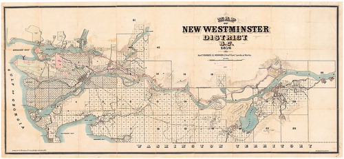 Figure 3. Map of New Westminster District, B.C., 1876. (Map by the British Columbia Government Department of Land and Works, City of Vancouver Archives, AM1594-: Map 2.)