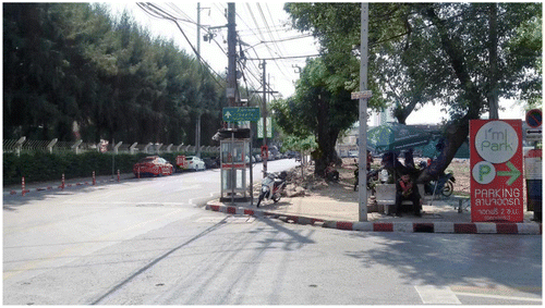 Figure 3. Motorcycle-taxi service at the corner of the field. The picture was taken from the main entrance to the mall. The gates of the university campus are to the left.