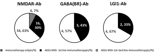 Figure 1 Overview of medication in 67 adult patients with symptomatic seizures secondary to neuronal surface antibody-associated autoimmune encephalitis, according to different antibody types.