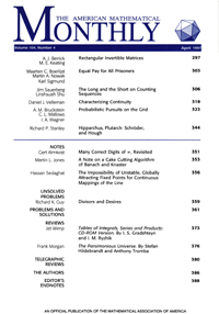 Cover image for The American Mathematical Monthly, Volume 104, Issue 4, 1997