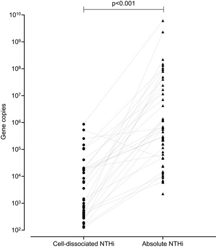 Figure 2 Cell-dissociated NTHi levels compared to absolute NTHi levels at stable state.