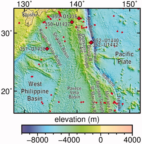 Figure 17. Regional map of Izu–Bonin–Mariana area which puts the three IODP expeditions into their geographical and structural context.