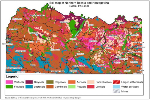 Figure 1. Soil map of Northern Bosnia and Herzegovina.