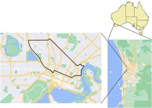 Figure 1. Location of City of Vincent study area within the Perth Metropolitan Area, Western Australia.Source: adapted from Google maps.