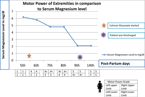 Figure 1 A graph depicting motor power of extremities in relation to serum magnesium level.