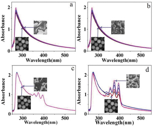 Figure 10. UV-vis spectra of carboxylated photosensitive microspheres in different surroundings (DMF).