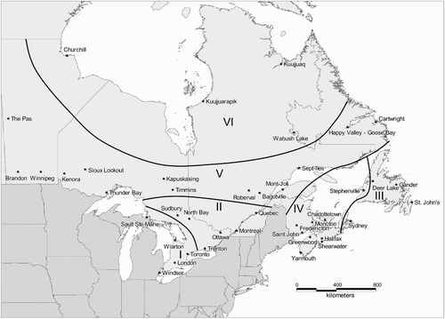 Fig. 2 Location map of study points with hourly meteorological observations and the regional classification of freezing rain stations.