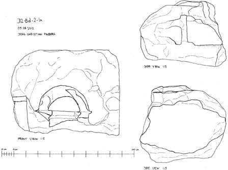 Figure 13. Drawing of the upper part of the monumental block, also found in Trench B (Danish-German Jerash North-west Quarter Project).
