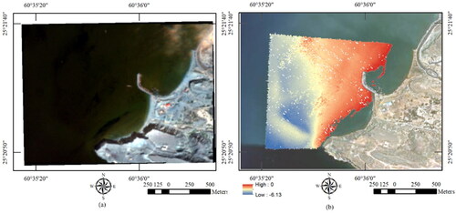 Figure 2. Second study area, Tis port: (a) Sentinel-2 image captured on January 2020; (b) in-situ hydrographic dataset.