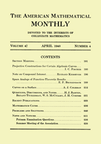 Cover image for The American Mathematical Monthly, Volume 47, Issue 4, 1940