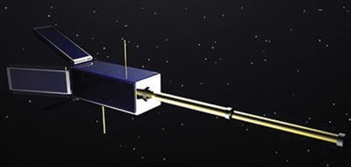 Figure 6 Artist's view of the deployed triple‐cube QuakeSat configuration (image credit: SSDL).