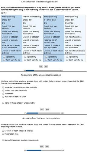 Figure 2 Examples of the screening section questions.