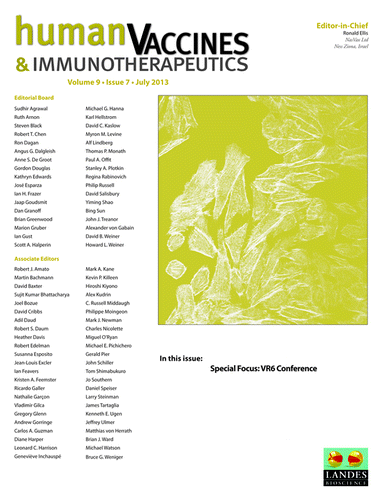 Figure 2. Cover of Human Vaccines and Immunotherapeutics Volume 9, Issue 7 (July 2013).