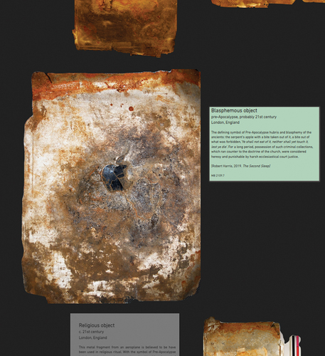 Figure 4. Exhibit 3.1. Archaeological remains of an iPad. The object page partial sections screenshots (https://www.illegalmuseumofbeyond.co.uk/3–1-ipad) (Sully et al. Citation2020).