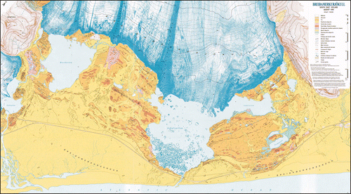Figure 5. Thumbnail style reproduction of the BreiÐamerkurjökull 1998 map originally produced at 1:30,000 scale (Evans & Twigg Citation2000). A high quality version of this map is available online at: http:///www.informaworld.com/RSGJ