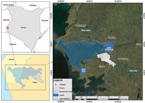 Figure 1. Map of Yala wetland showing its location on the shores of Lake Victoria and locations of the stakeholder workshops.